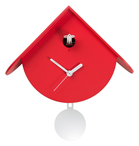 Horloge à coucou moderne et design forme de chalet rouge épuré