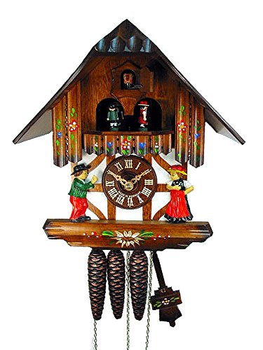 Horloge à coucou traditionnelle en bois : forme chalet avec personnages