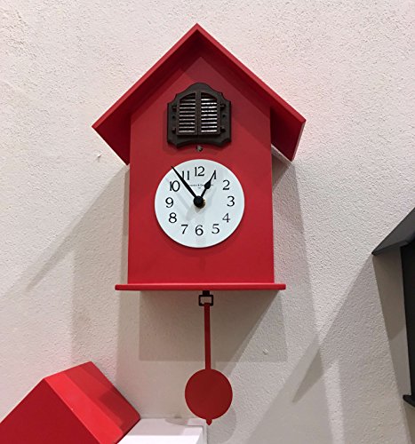 Horloge à coucou en forme de chalet, rouge et moderne