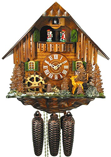 Horloge à coucou traditionnelle de la forêt noire certifiée, 8 jours, en bois sculpté style chalet de August Schwer