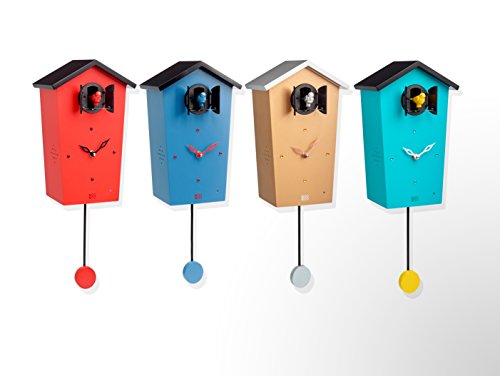 Horloge à coucou design moderne couleur vive avec chants d'oiseaux naturels Kookoo