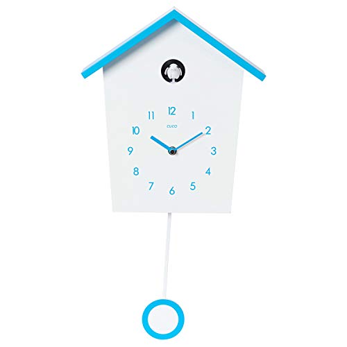 Horloge Pendule à coucou à quartz en bois blanc et turquoise originale